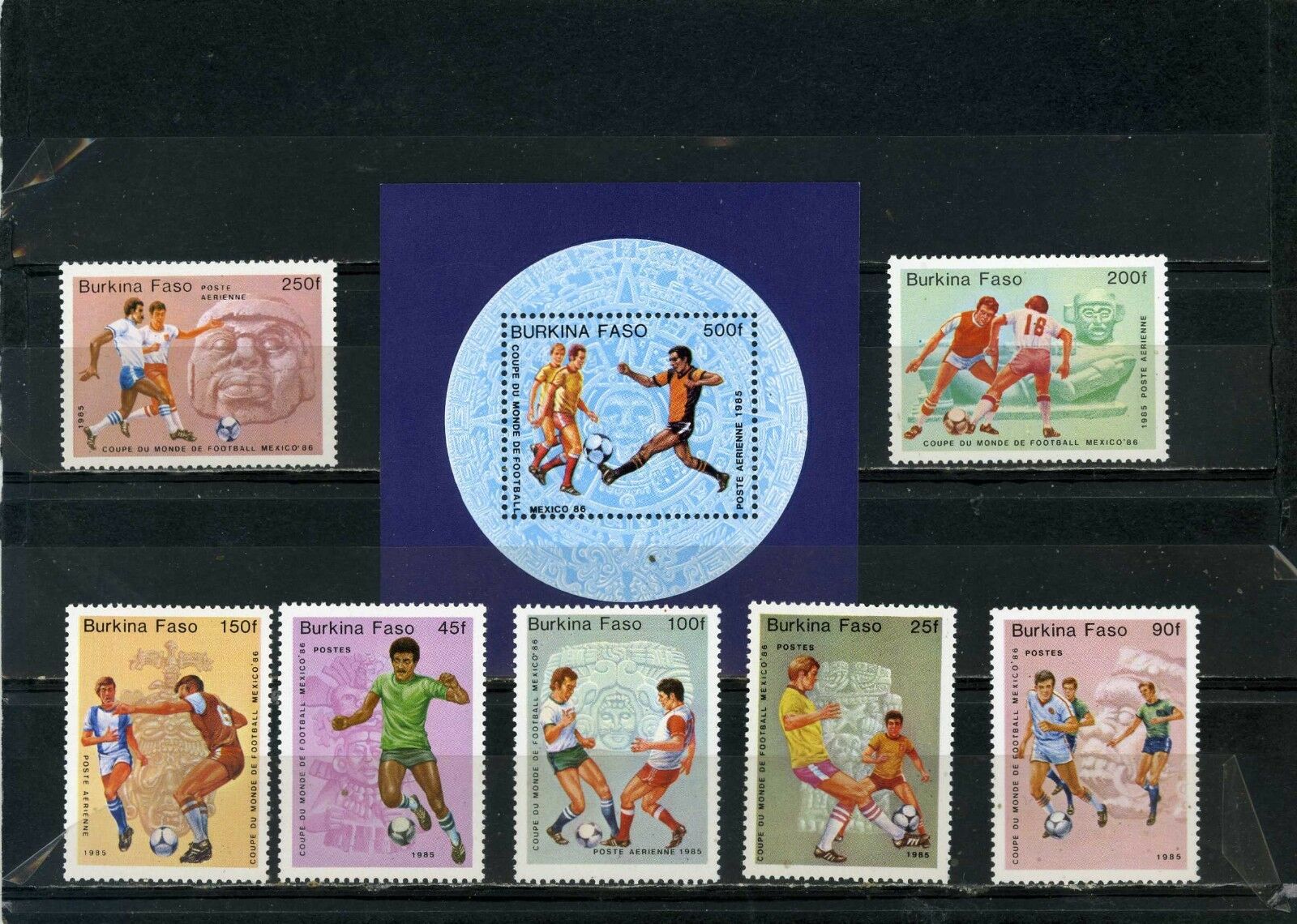 Burkina Faso 1985 Soccer World Cup Mexico Set Of 7 Stamps & S/s Mnh