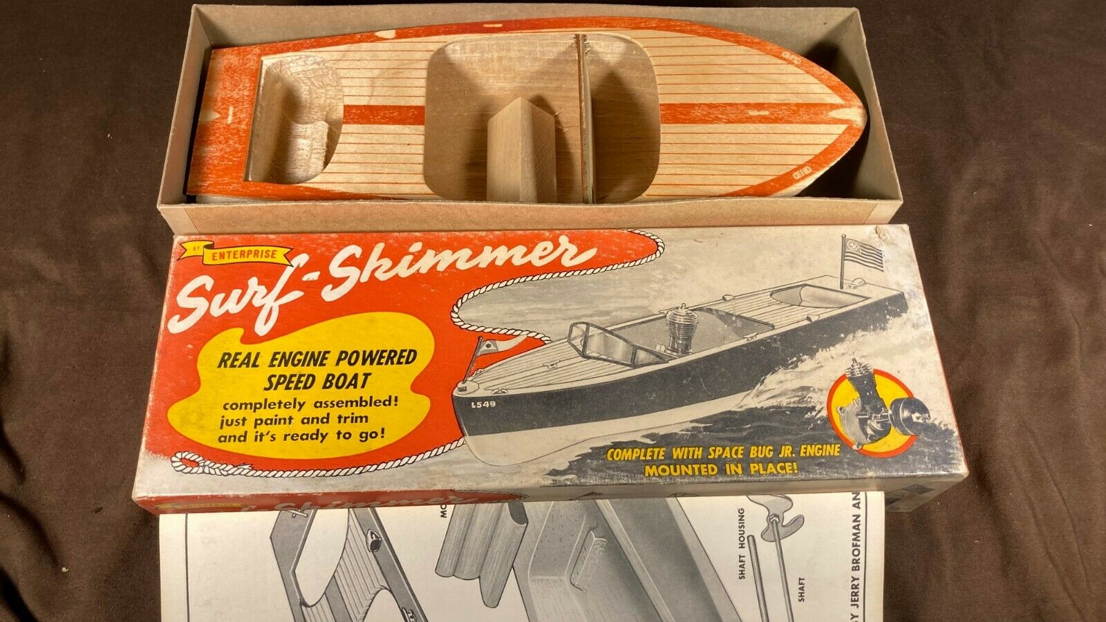 Vintage Balsa Wood Kit  Enterprise Surf Skimmer Model Toy Boat Missing Pieces