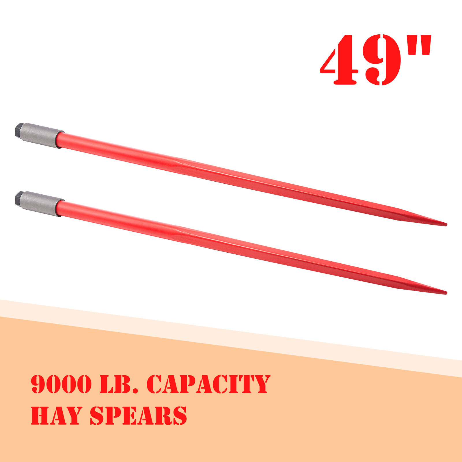 49in. Straw Bale Spear 4500lb Cap Hay Bale Attachments w Sleeves Nuts Set of 2