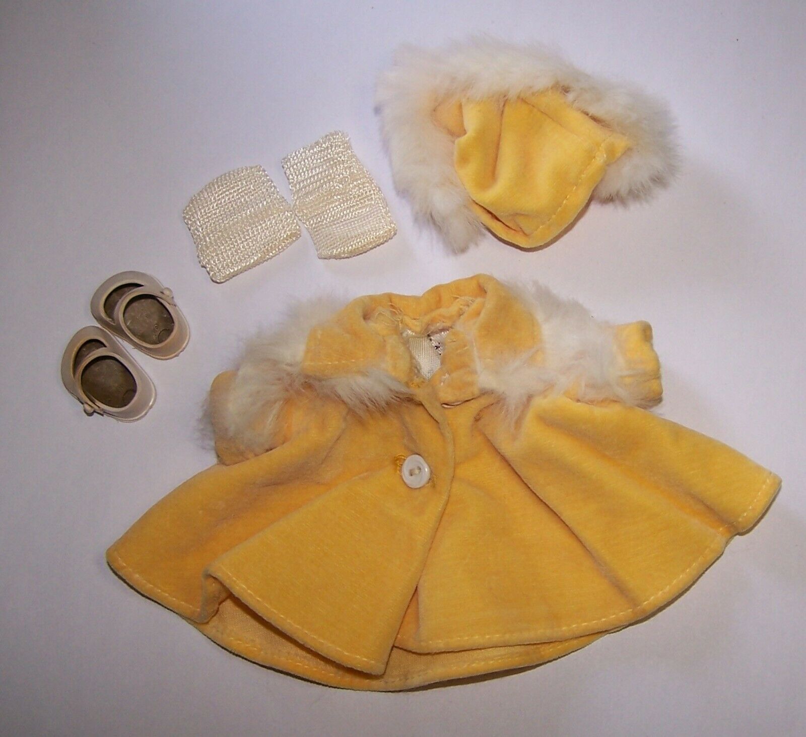 Vintage Ginger Yellow Velvet Coat and Hat with Fur Trim