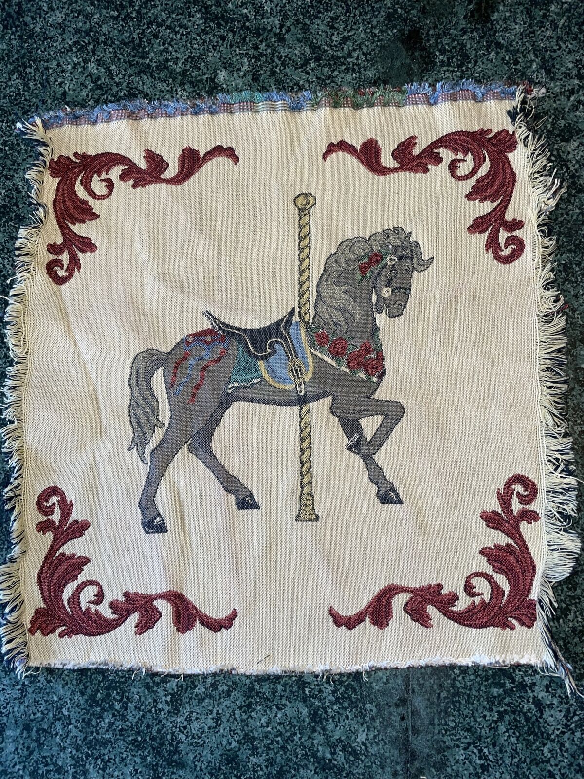 Vintage Carousel Horse Tapestry Cotton Fabric 17”x15” For Throw Pillow /picture
