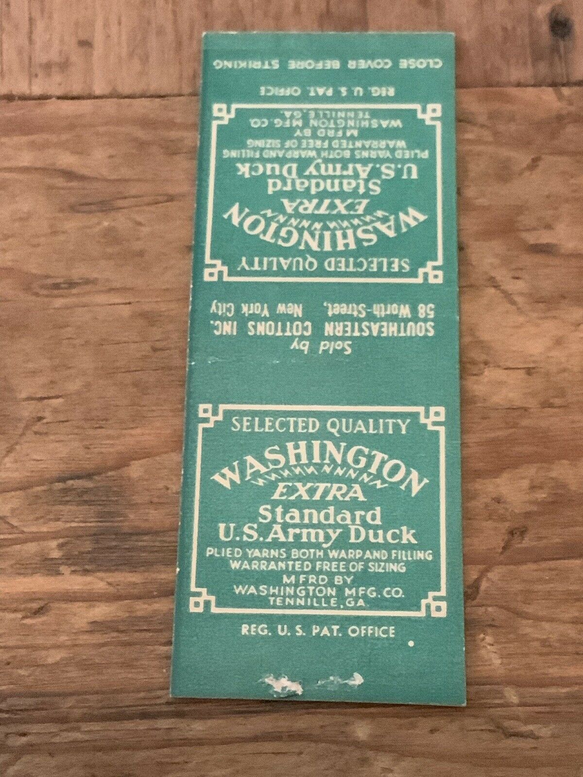 Washington Extra Standard U.S. Army Duck Southeastern Cottons Bobtail Matchcover