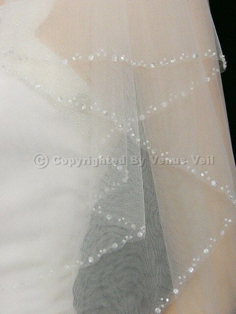2t Bridal White Fingertip Length Beaded Edge 30" X 36"  Wedding Veil