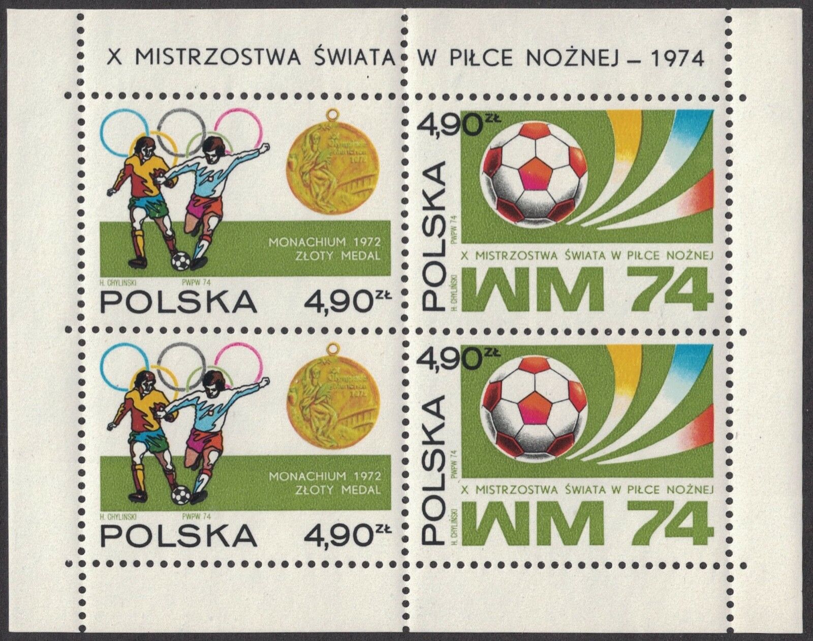 Poland SC 2037a WorldCupSoccerChampionship - SoccerBall&GamesEmblem MNH1974