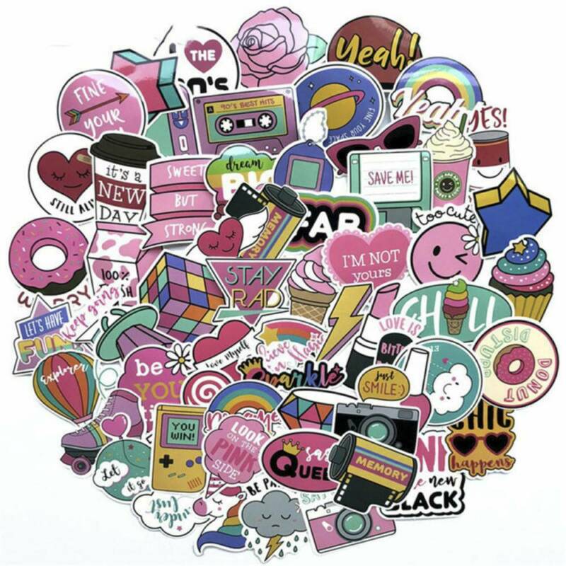 60Pcs/Pack Cute Anime Pink Stickers Decals Skateboard Car Laptop Luggage Vinyls