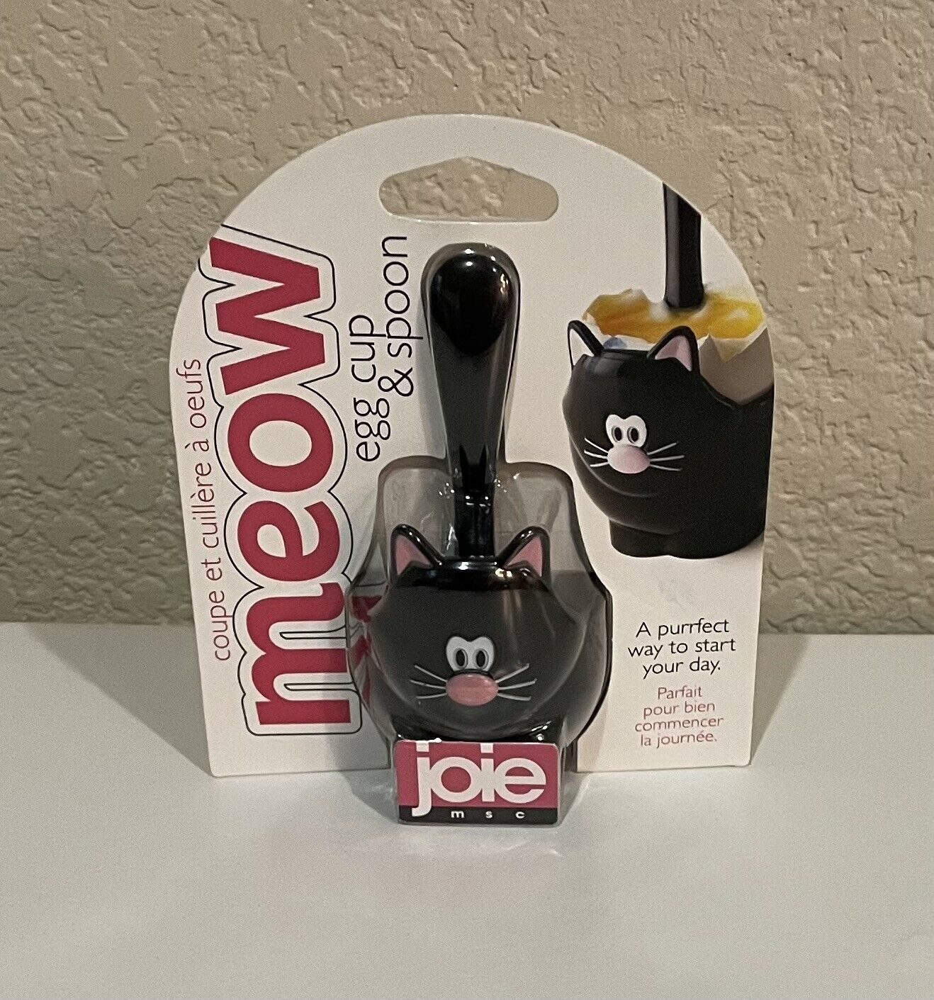 Joie Msc Meow Cat Egg Cup & Spoon New Hard Plastic Black Pink