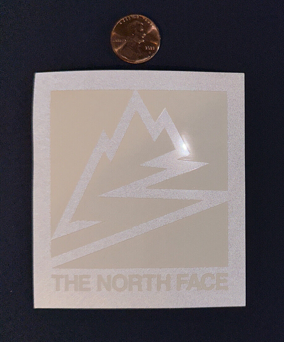 THE North FACE Outdoor CAMP Ski LOGO Sticker DECAL Silver REFLECTIVE White