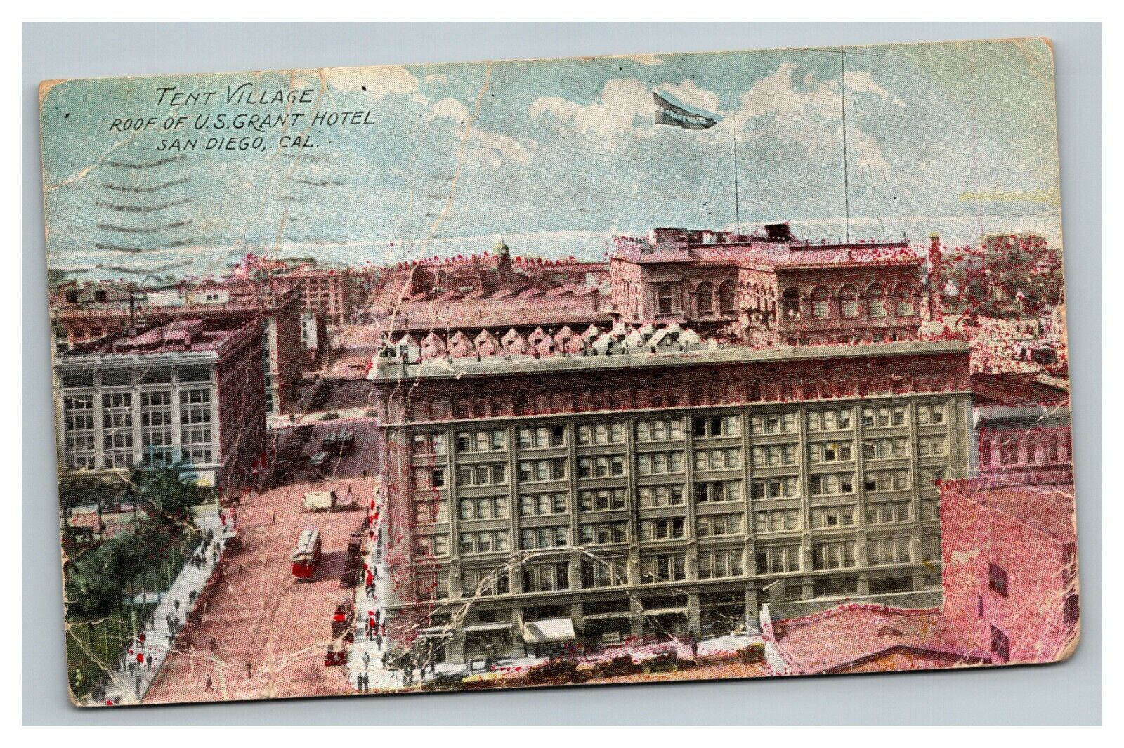 Vintage 1917 Postcard Panoramic View Tent Village Us Grant Hotel San Diego Ca