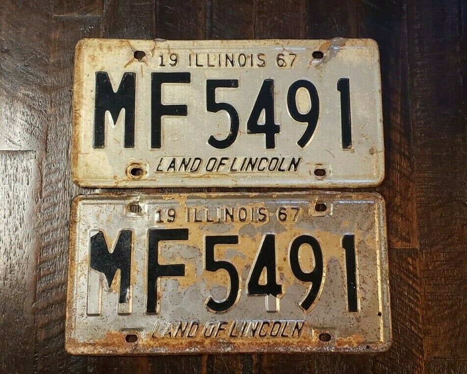 1967 ILLINOIS Land of Lincoln License Plates MF 5491 Front & Rear. Fast Free S/H