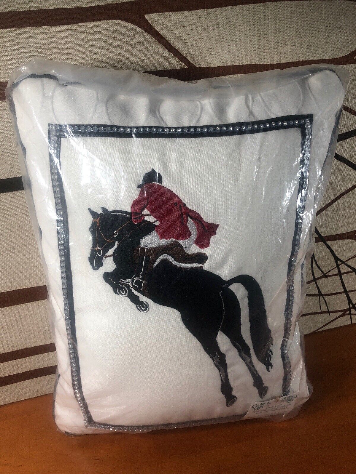 Rightside Design Horse Rider Jumper Lifestyle Pillow Home Decor White Black Nos.
