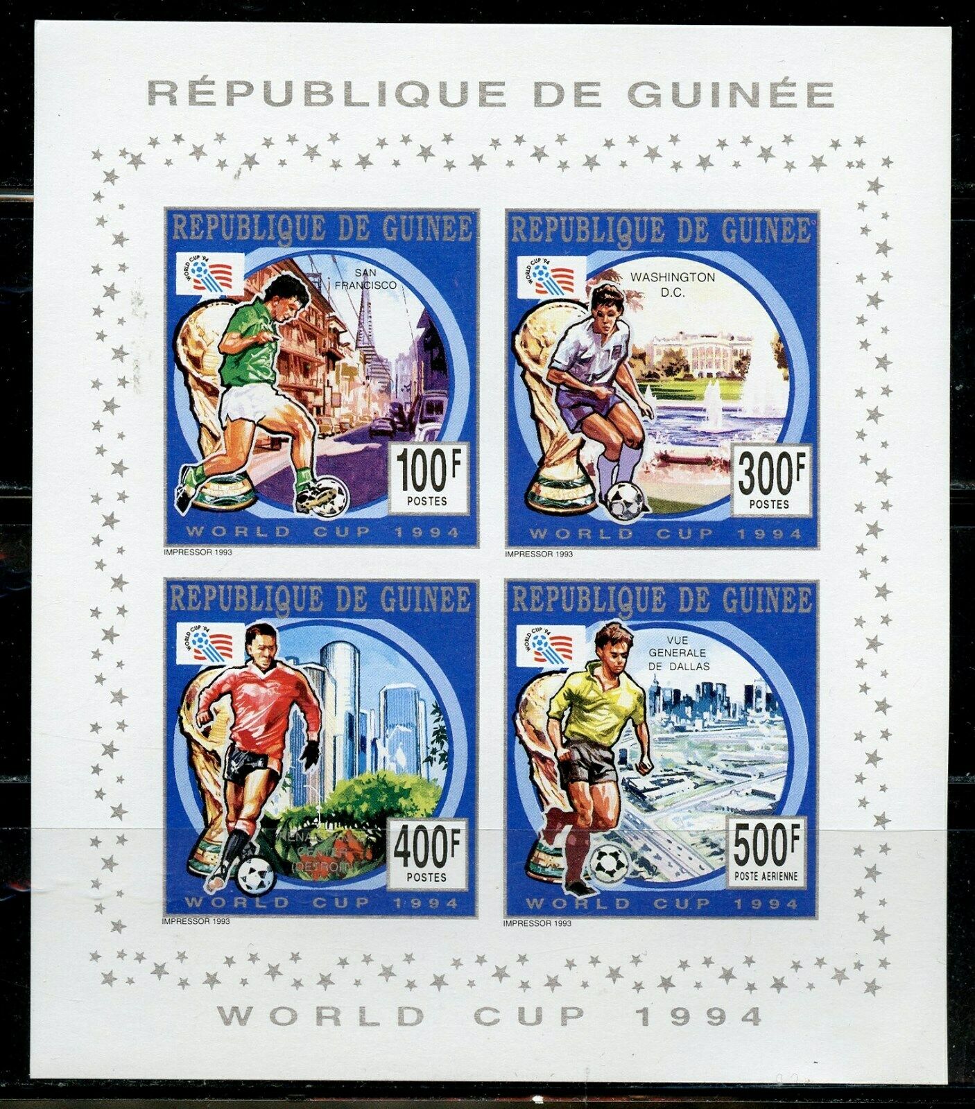 Guinea  World Cup 1994 Soccer Imperf Sheetlet Mint Nh