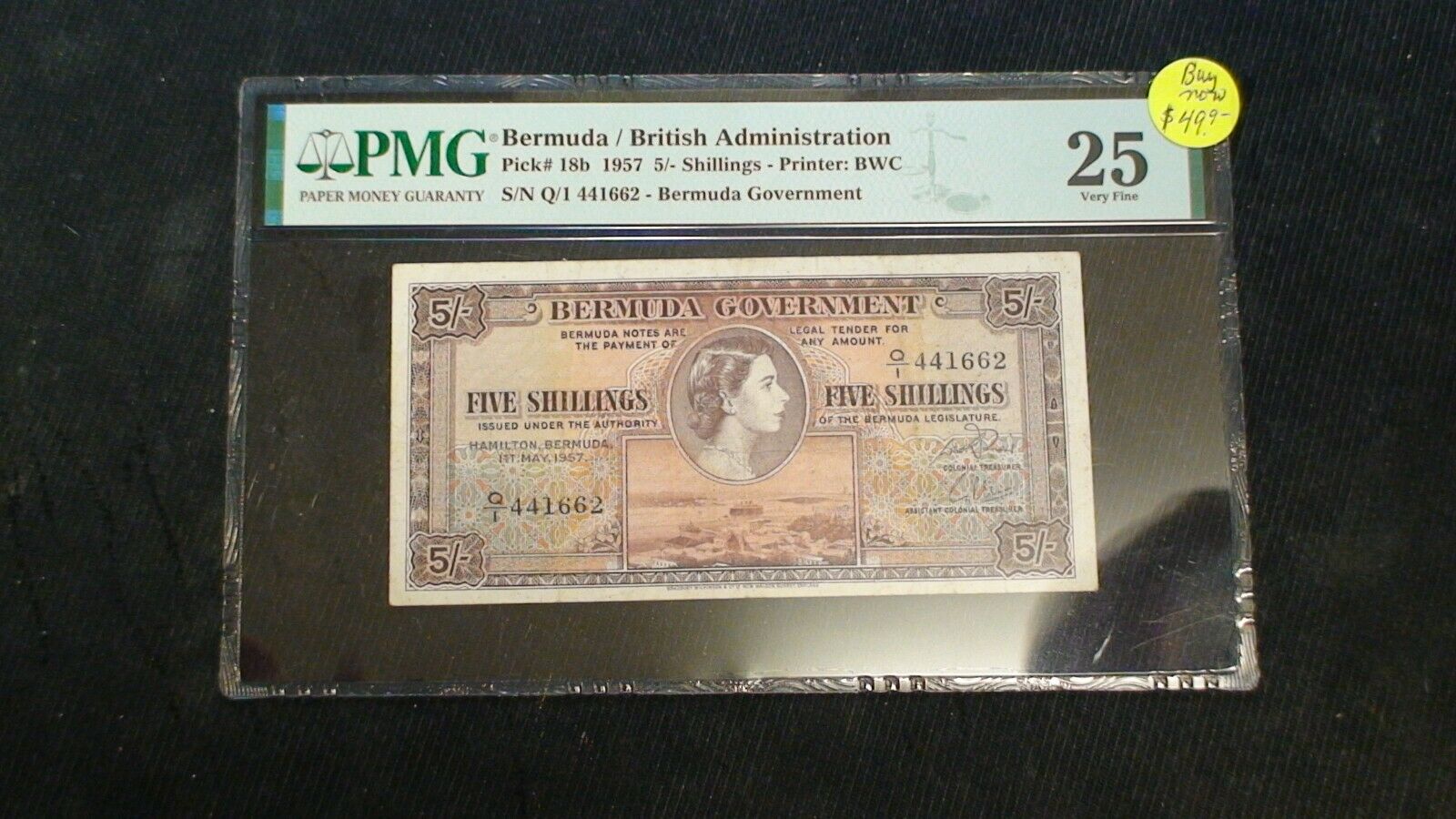 1957 Bermuda / British Admin Pmg Vf25 Five Shillings Note 4s Bill Buy It Now!
