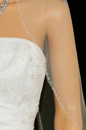 1t Ivory Wedding Bridal Elbow Length Beaded Edge Veil