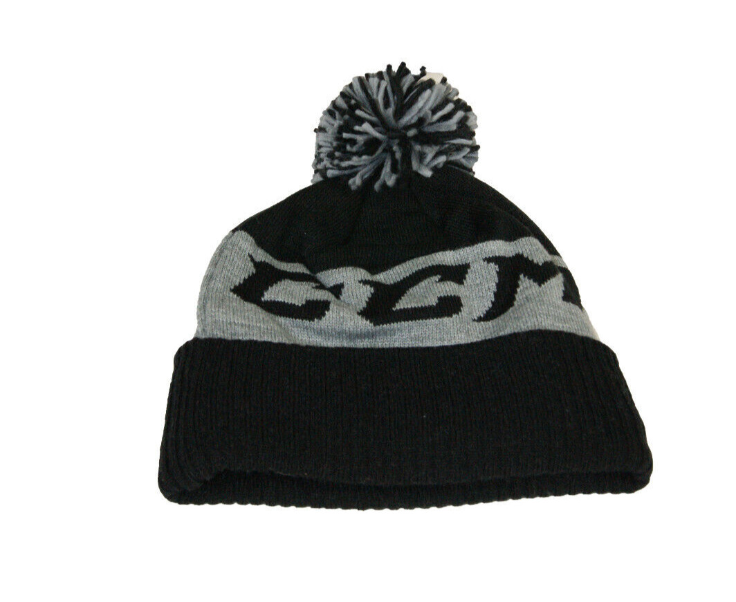 Ccm Hockey Senior/adult Team Fleece Knit Pom Stocking Cap/hat Osfm-black