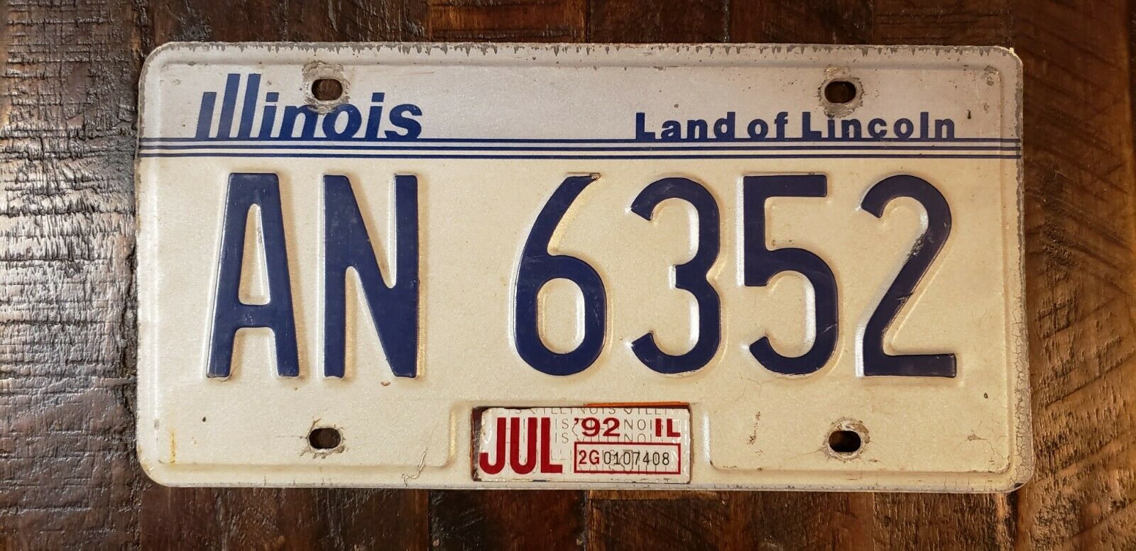 1992 ILLINOIS Land of Lincoln License Plate AN 6352   Fast Free S/H