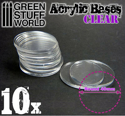 10x Acrylic Bases - Round 40mm CLEAR - Thickness 3mm Basing Wargames Miniatures
