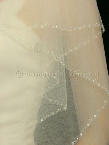 2t Ivory Bridal Wedding Elbow Length Beaded Edge Veil