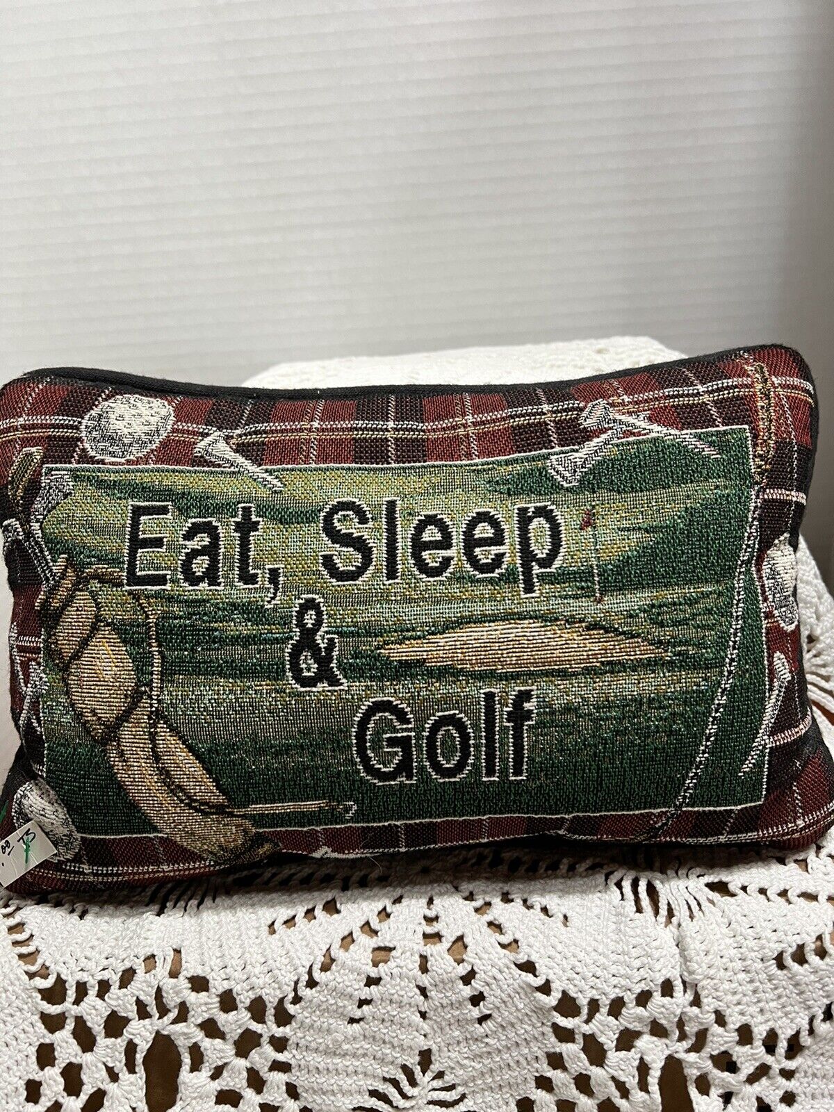 New Eat Sleep & Golf Tapestry Throw Accent Pillow 12"x8" Made In Usa