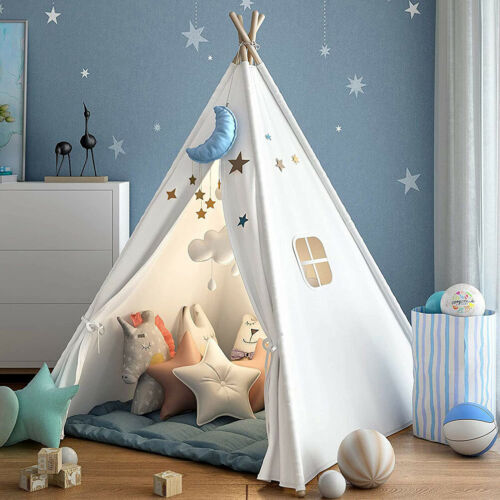 Large Heavy Canvas Cotton Triangular Kids Teepee Tent Play House Camping Bedroom