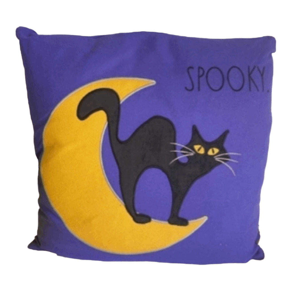 Rae Dunn Halloween "spooky" 20x20 Purple Throw Pillow With Black Cat & Moon