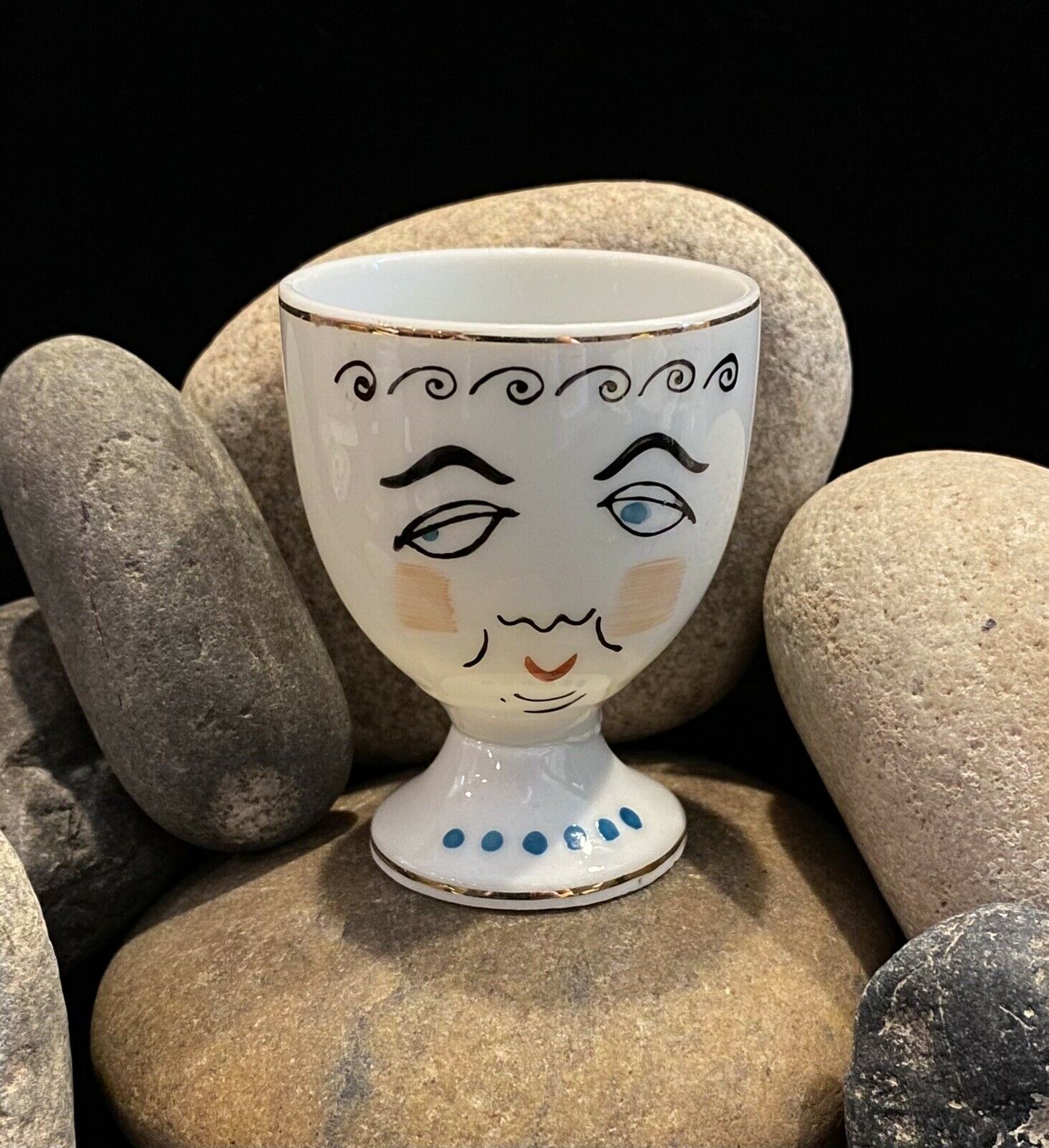 Vintage Whimsical Face Egg Cup from Japan