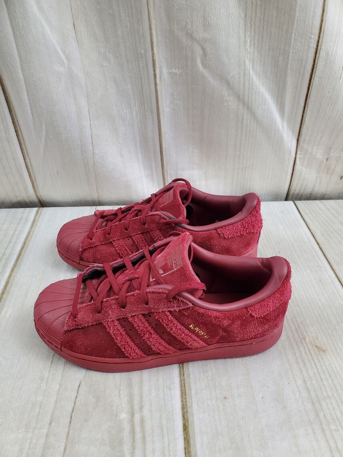 ADIDAS YOUTH ORIGINALS SUPERSTAR SUEDE SNEAKER SIZE 3 BURGUNDY LACE UP