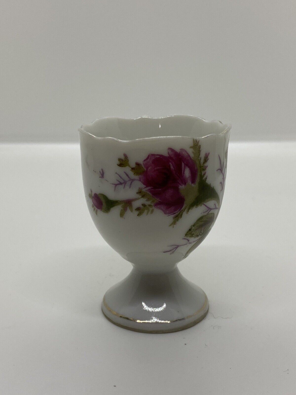 Vintage White Porcelain Egg Cup with Floral Design Made in Japan