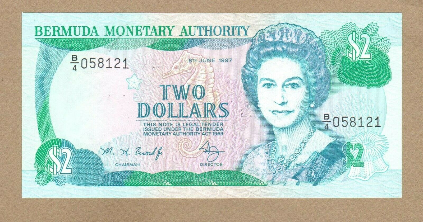 Bermuda: 2 Dollars Banknote, (unc), P-40ab, 06.06.1997, No Reserve!