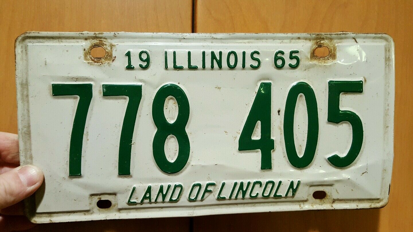 Illinois IL expired 1965 license plate Land of Lincoln 778 405 white green