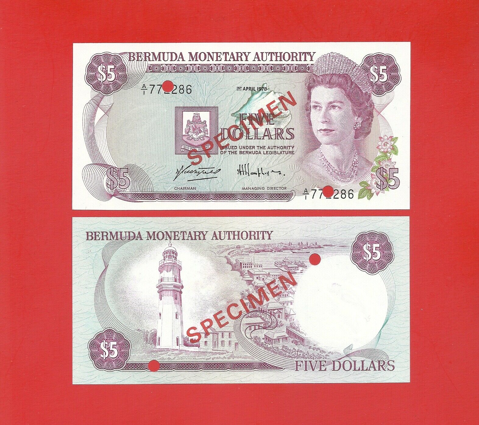 Bermuda 1978 $5 Specimen #29s
