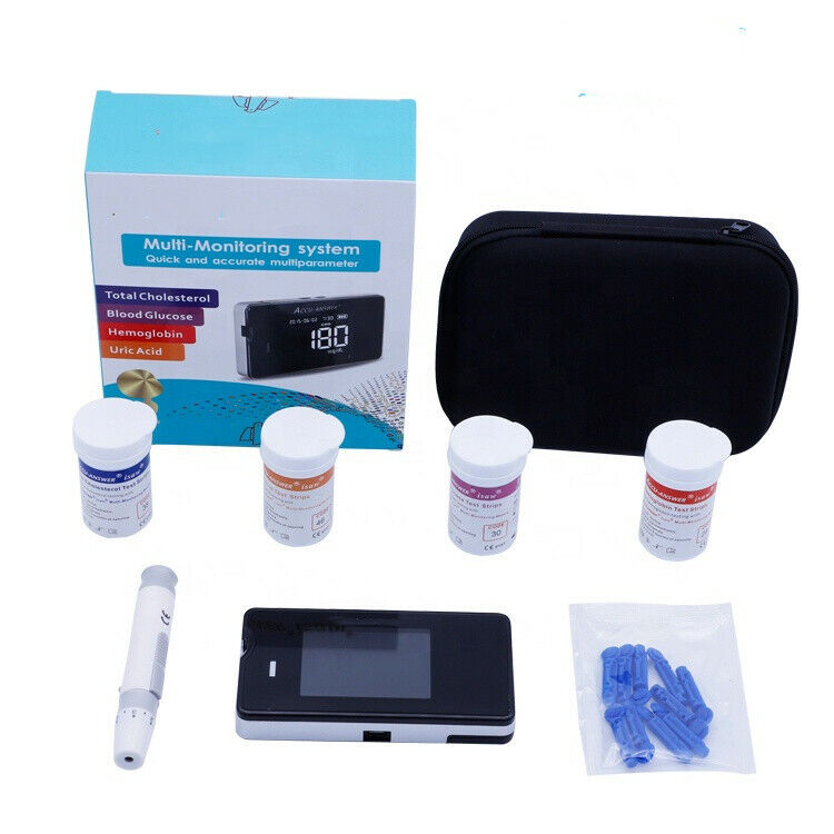4 In 1 Glucose Meter Uric Acid Hemoglobin Cholesterol Tester Blood Sugar Testing