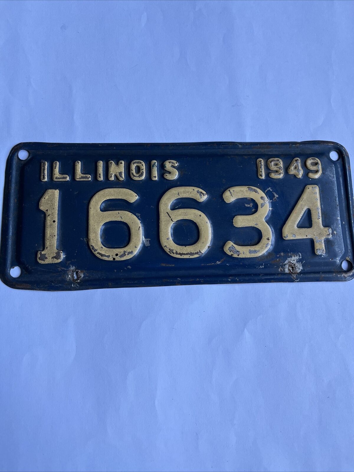 Vintage 1949 Illinois Motorcycle 🏍license plate Tag #16634. Antique 5 Digit