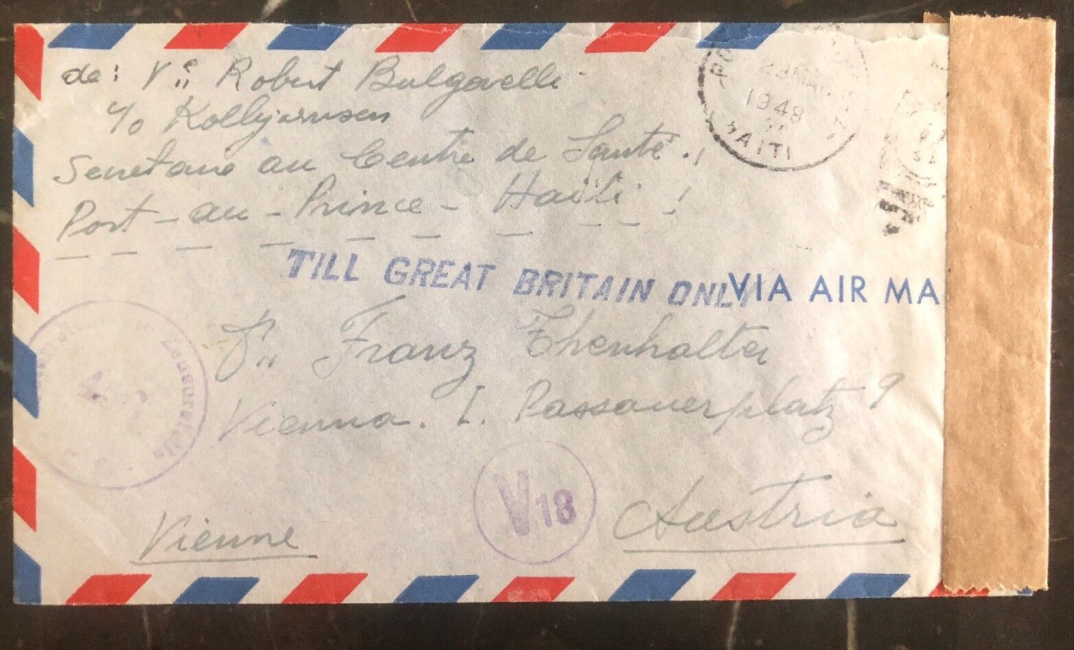 1948 Port Prince Haiti Airmail Censor Cover To Vienna Austria Via Great Britain