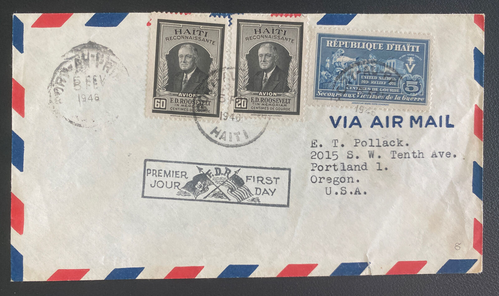 1946 Port Au Prince Haiti Airmail First Day Cover To Portland OR Usa