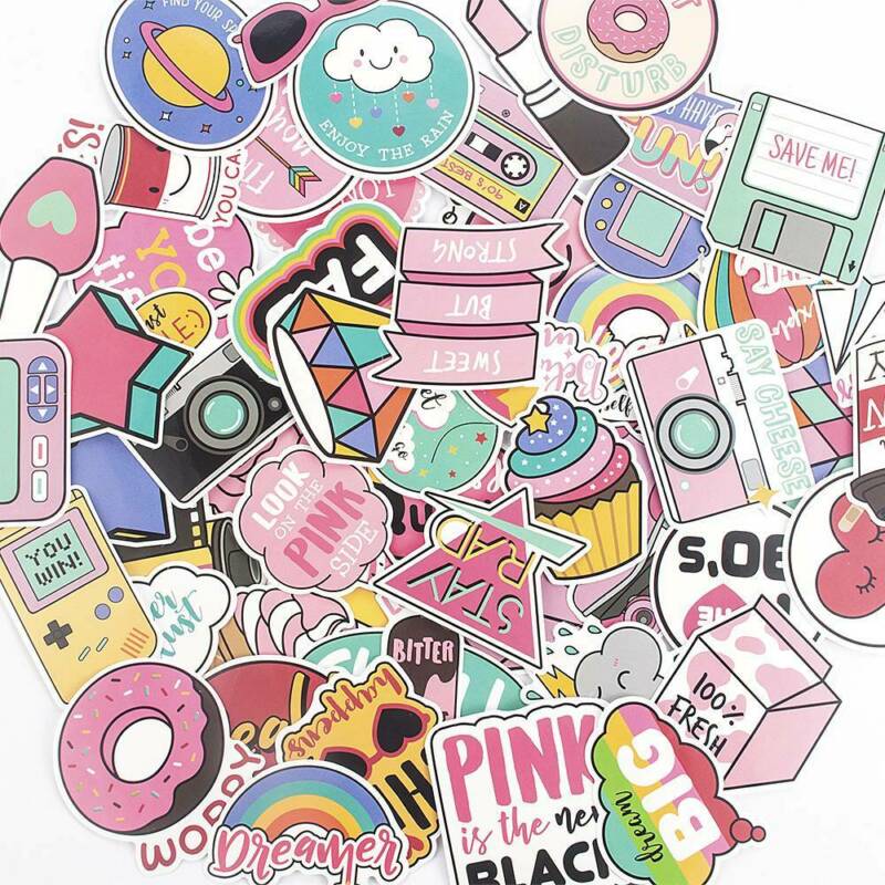 60Pcs/Pack Anime Cute Pink Stickers Decals Skateboard Car Laptop Luggage Vinyls