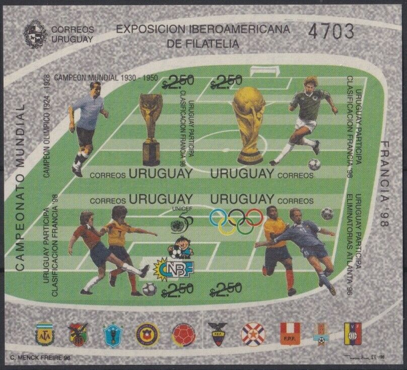 F-EX28298 URUGUAY MNH 1998 IMPERFORATED SOCCER WORLD CUP FUTBOLL FUTBOL.