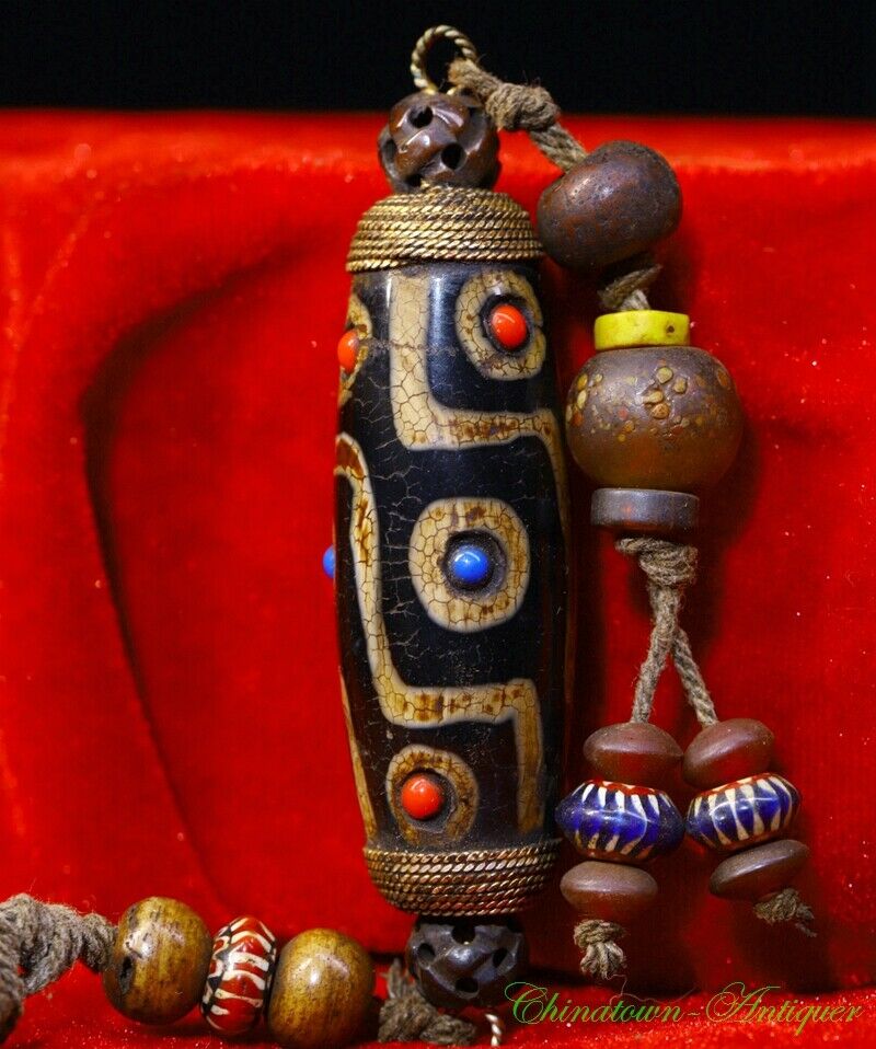 Old Agate Tibetan Ritual Dzi Bead Sky-eye Amulet Pendant Shaman Jewelry #3216