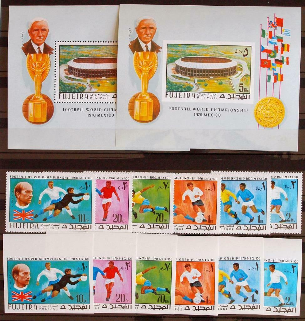 FUJEIRA 1970 SOCCER, XF ImPerf+Perf OVP MNH** Sheets + Sets, Football Stadium