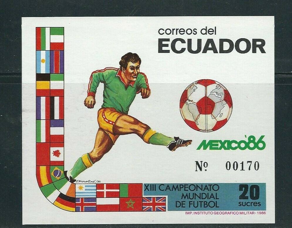 ECUADOR 1986 WORLD CUP SOCCER souvenir sheet IMPERF (Sc 1130a) VF MNH