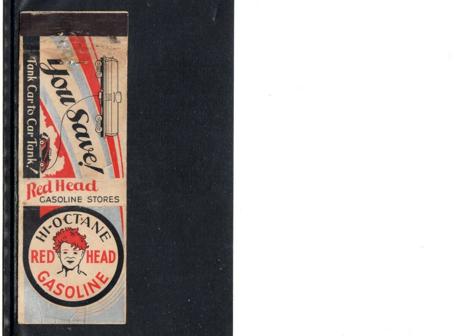 Very  Early Red Head Gasoline Matchbook Cover, Very Early Gas Cover