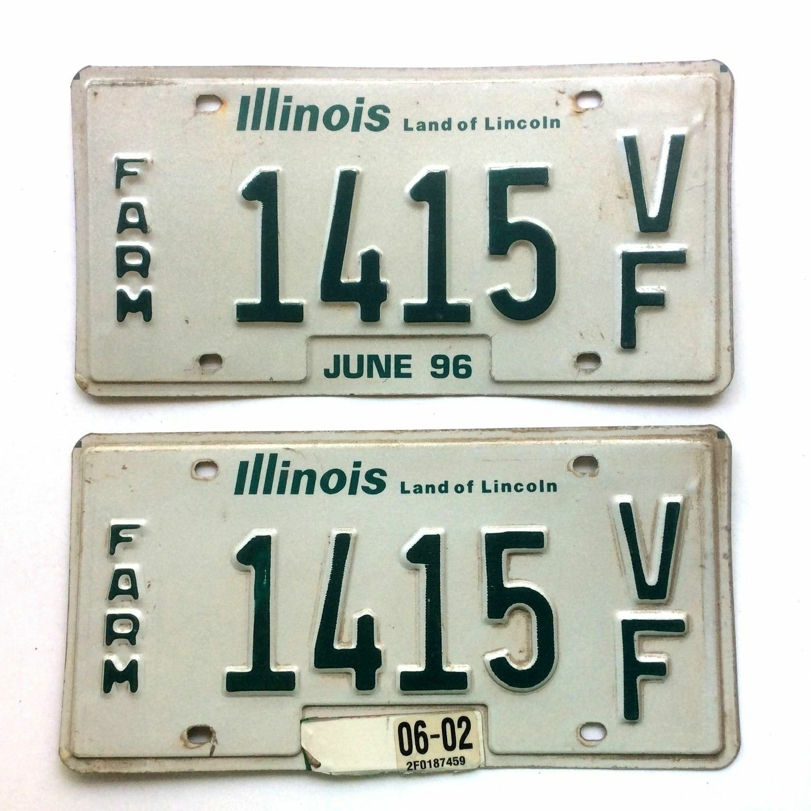 Illinois 1996 Old License Plate Pair Farm Set Man Cave Gift Garage Barn Shed