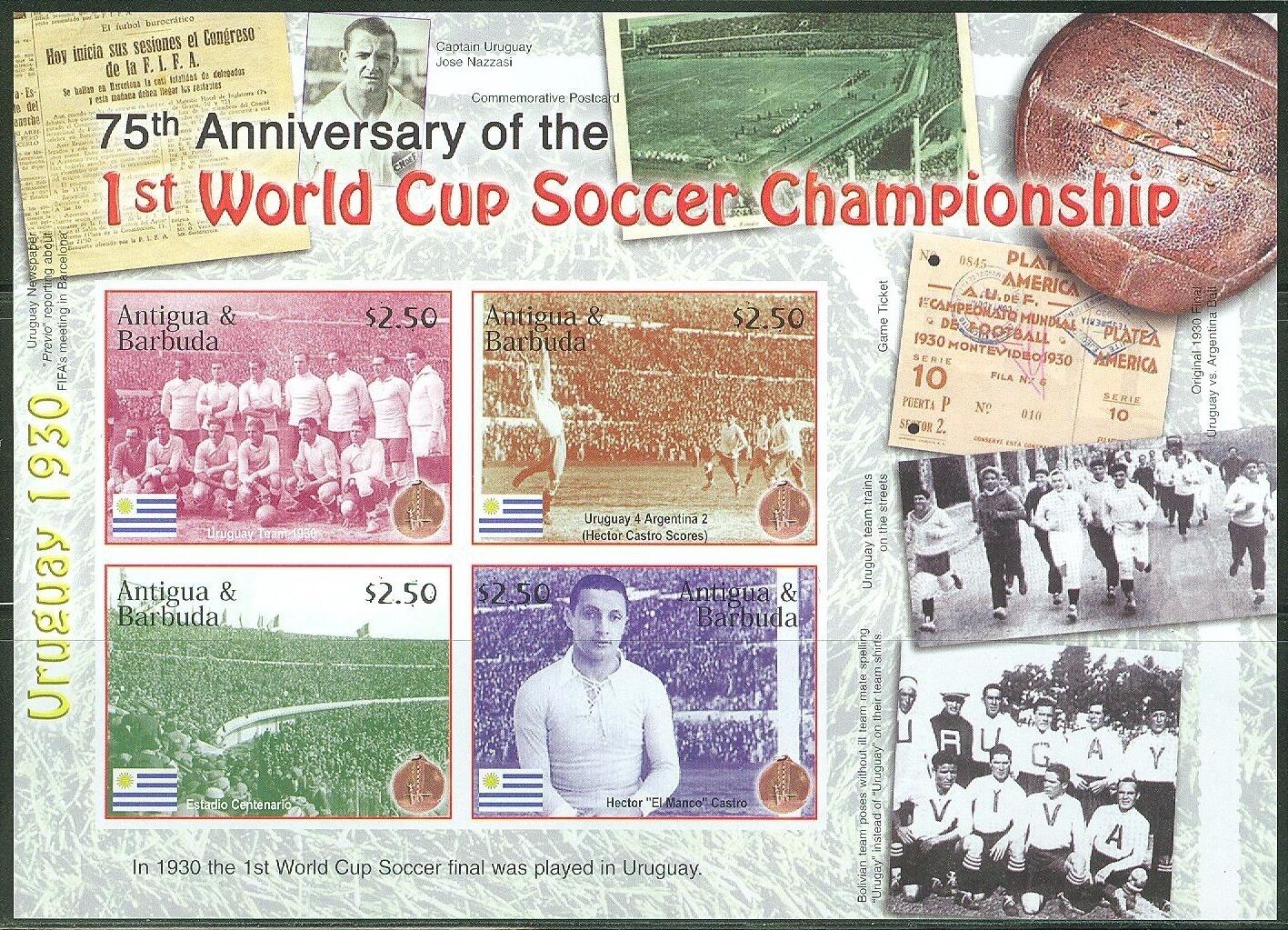 ANTIGUA 75th ANNIVERSARY OF WORLD CUP SOCCER SHEET IMPERFORATE MINT NH
