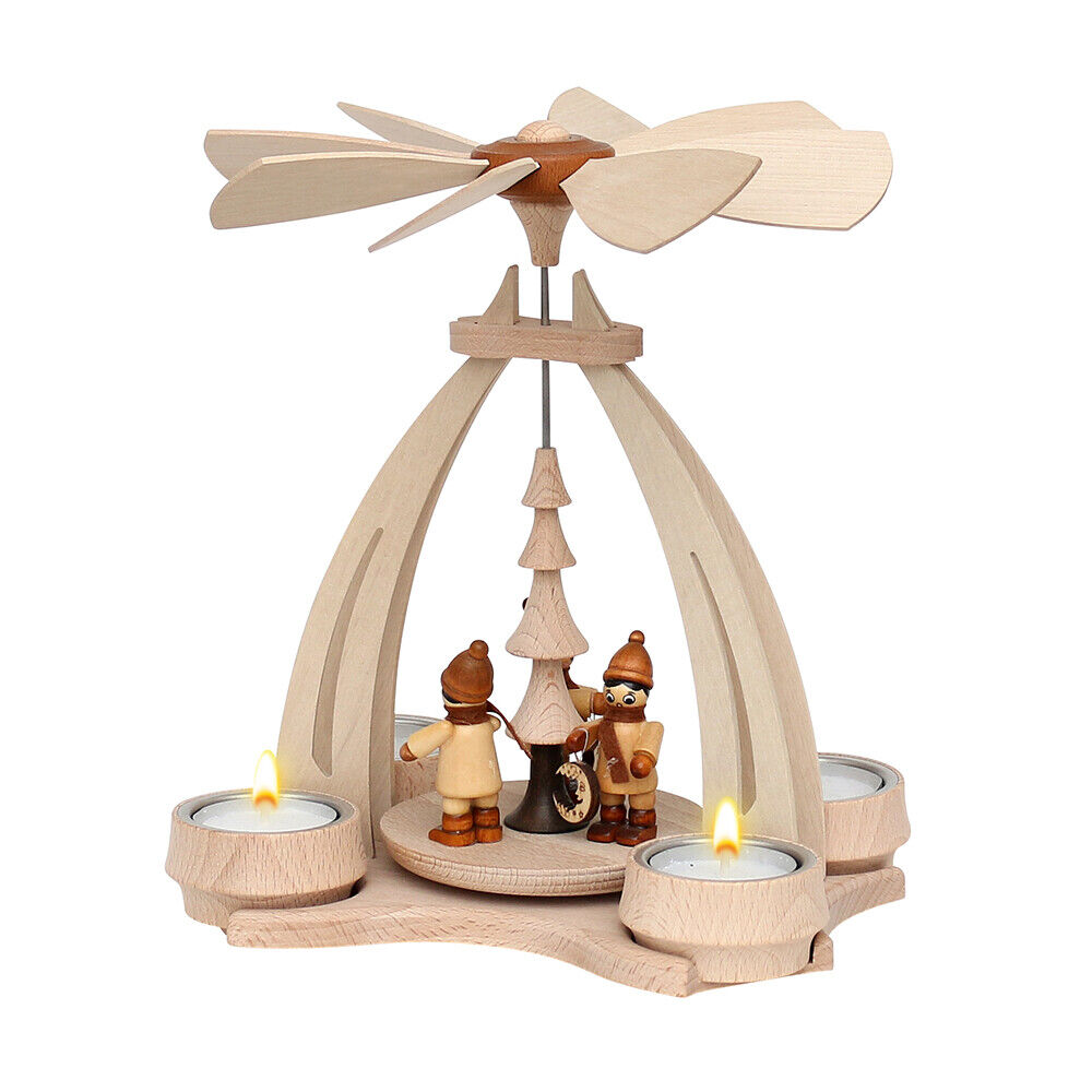 Original German Christmas Pyramid Carousel Wood Handmade - Children With Lantern