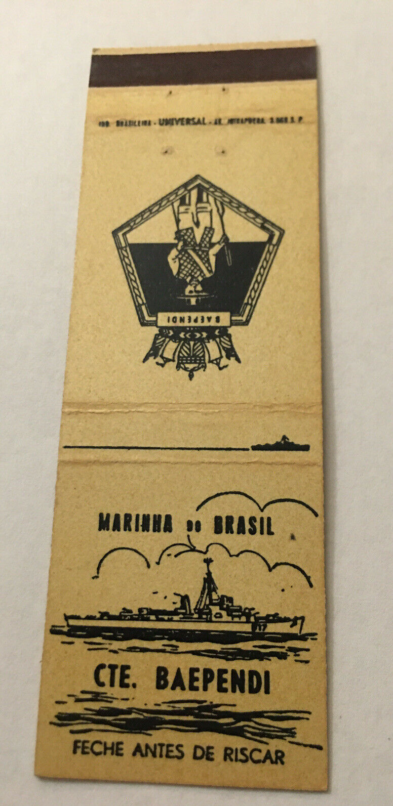 Vintage Matchbook Cover Matchcover Navy Ship Brasil Brazil CTE Baependi
