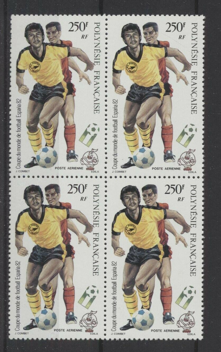 [P25410] French Polynesia 1992 soccer good block of 4 Vf MNH Airmail stamp