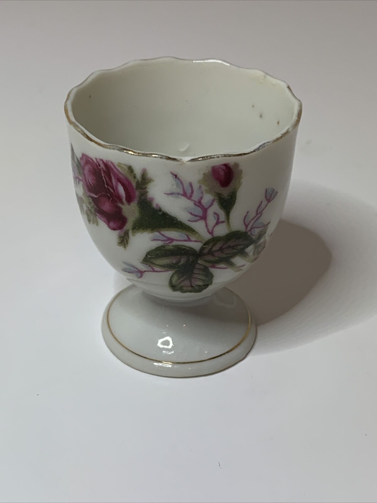 Vintage Egg Cup Rose Pattern With Gold Trim Porcelain