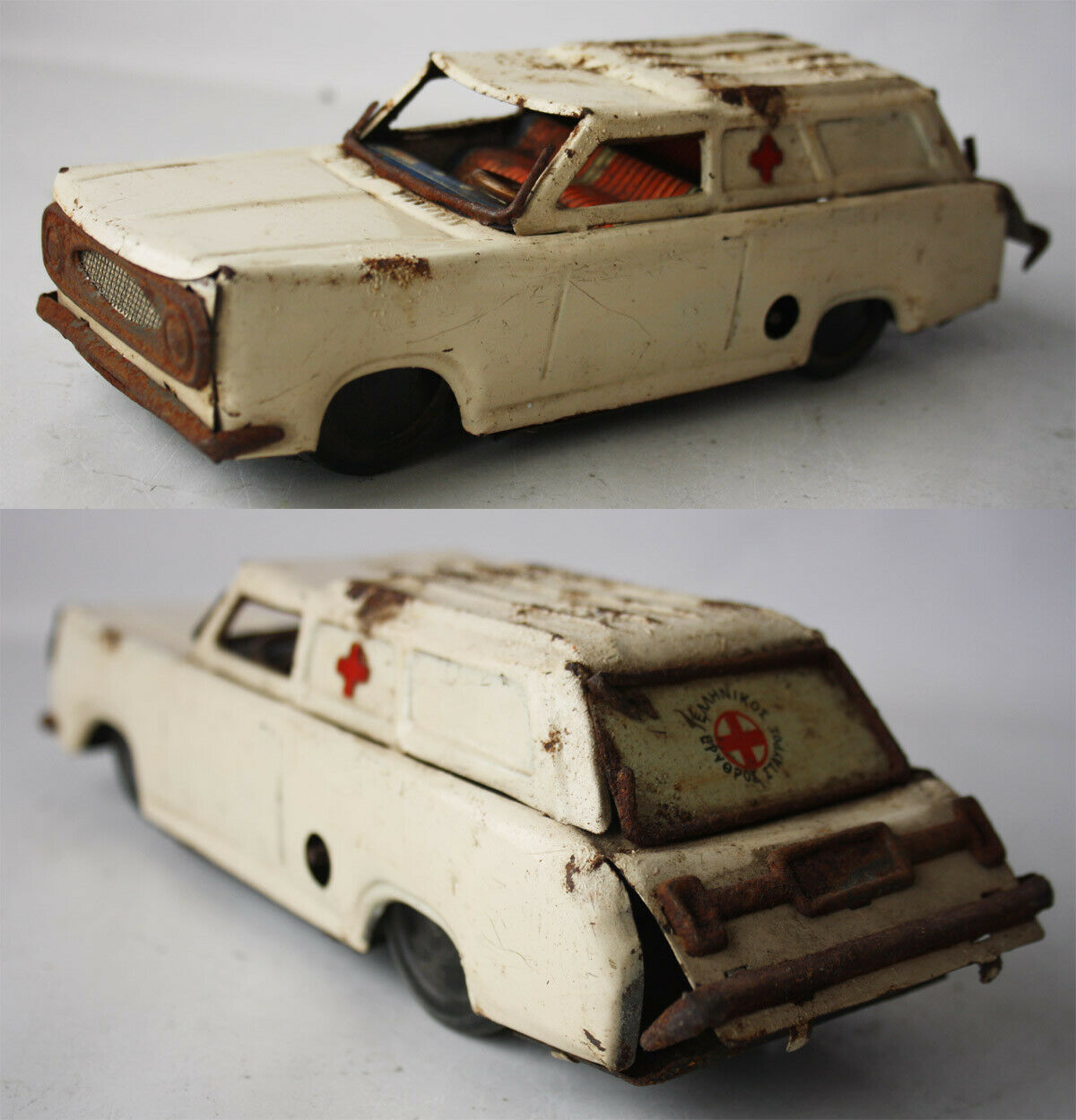 Vintage 60's Greek Red Cross Tin Hospital Emergency Wagon Nikolaidis? Ananiades?