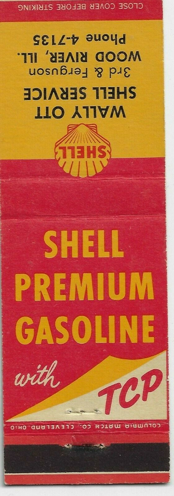 Front Strike Matchcover Premium Shell Service Wood River Ill. Tcp