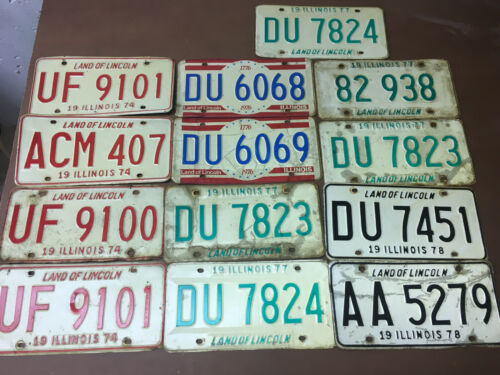Lot Of 13 Illinois Vintage Old License Plates Garage Man Cave Car 74 76 77 78