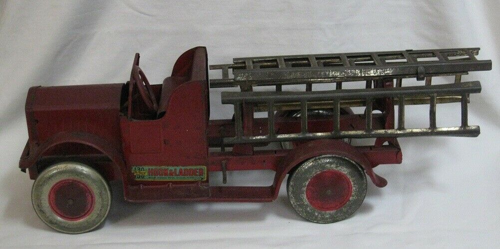 Rare Early 1900's Kiddies Oh-boy Tin Toy Hook & Ladder Fire Truck